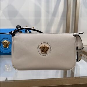 Versace Cream Crossbody Bag with Gold Medusa Emblem
